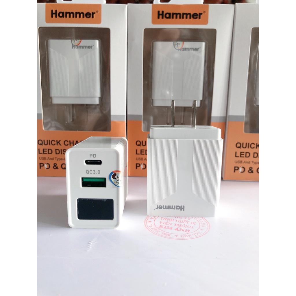 Cóc sạc nhanh Hammer 18W (H09), PD &amp; Quick Charge 3.0A, có LCD hiển thị dòng điện, Hàng chính hãng bảo hành 12 tháng