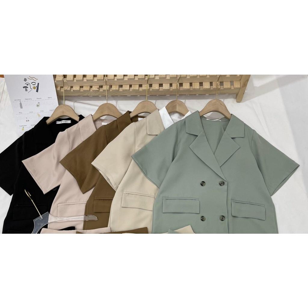 ÁO BLAZER NGẮN TAY 1 LỚP CÓ TÚI NẮP NỮ, ÁO VEST BLAZER CỘC TAY KHOÁC NGOÀI PHONG CÁCH HÀN QUỐC