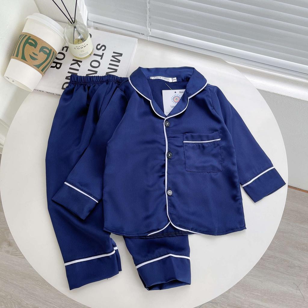 Đồ ngủ Sumokids Pijama trơn dài tay cho bé trai gái chất lụa satin cao cấp trơn mềm mịn mát Từ 7-28kg