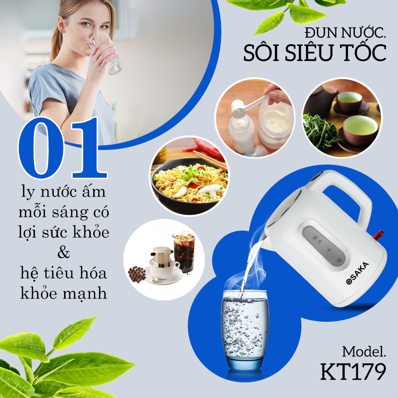 Bình đun siêu tốc Osaka KT179(1.7 Lít) - Hàng Chính Hãng