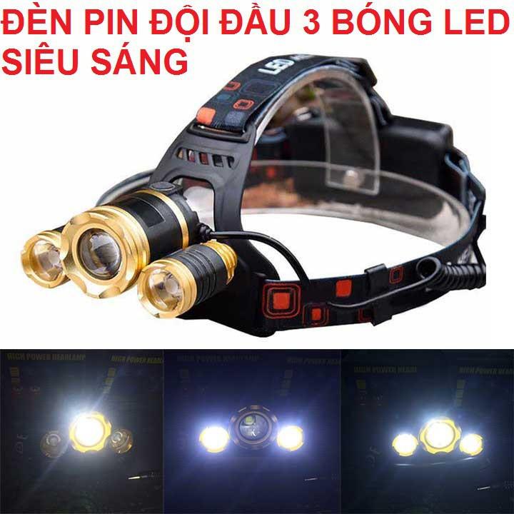 Đèn Pin Đội Đầu Đèn Pin 3 Bóng Đèn Led Siêu Sáng Chống Nước Tiện Lợi