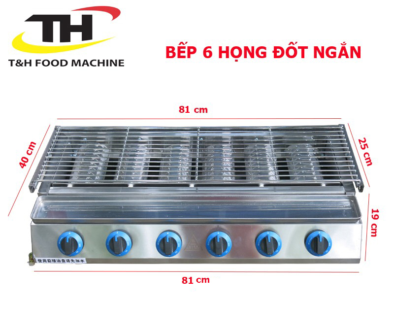 Bếp nướng Gas 6 họng đốt ngắn