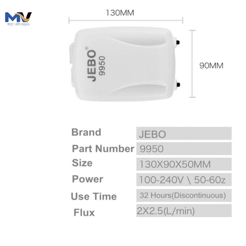 Máy sủi oxy tích điện Jebo 9950 2 vòi mini siêu êm