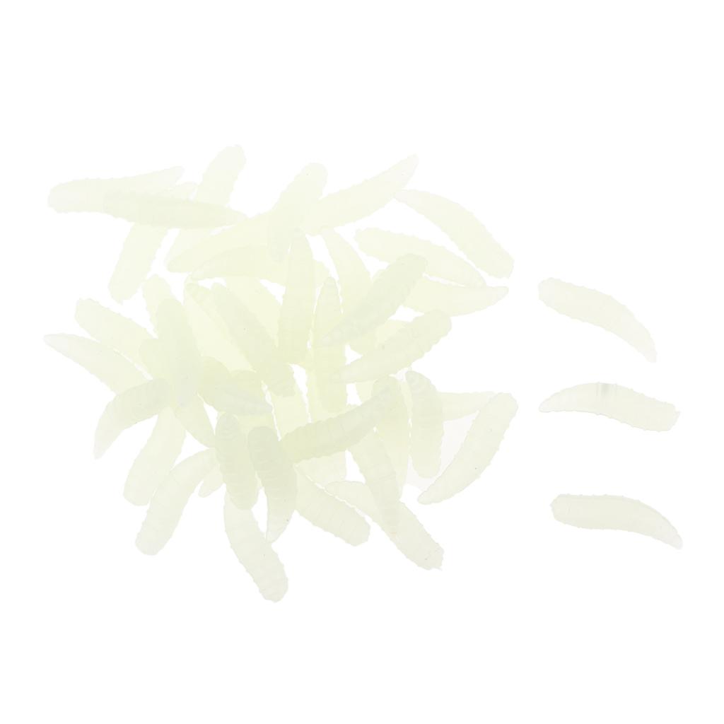 100 Pieces 16mm Glow Maggot Fishing Lures Soft Silicone Worm Cream Bait