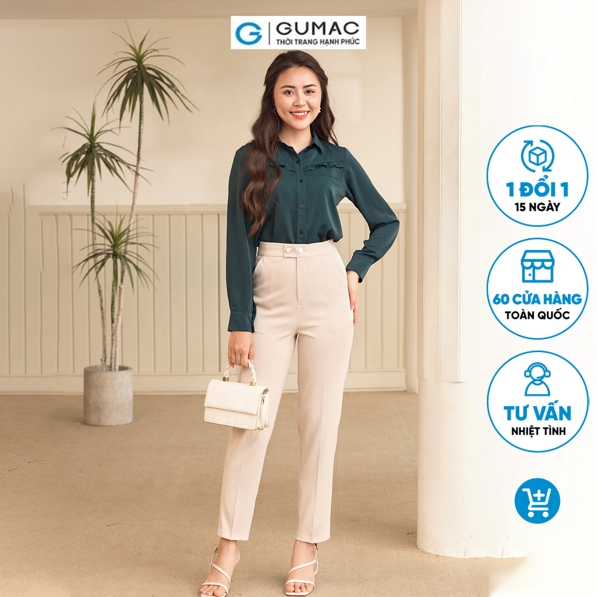 Quần tây nữ ống đứng quai dê 2 nút tôn dáng thời thượng thanh lịch thời trang GUMAC QD06059
