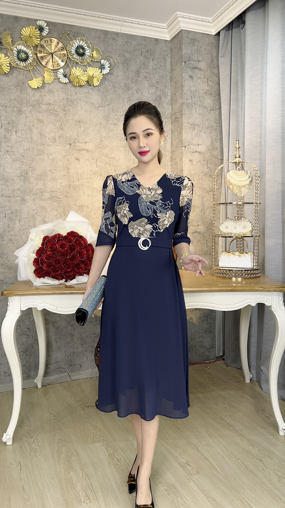 Đầm Trung Niên [ Linh Trà ] (TM 1120) Bigsize Màu Sắc Trẻ Trung Tươi Sáng Họa Tiết Sang Trọng Đi Làm Đi Tiệc Cho Mẹ U50