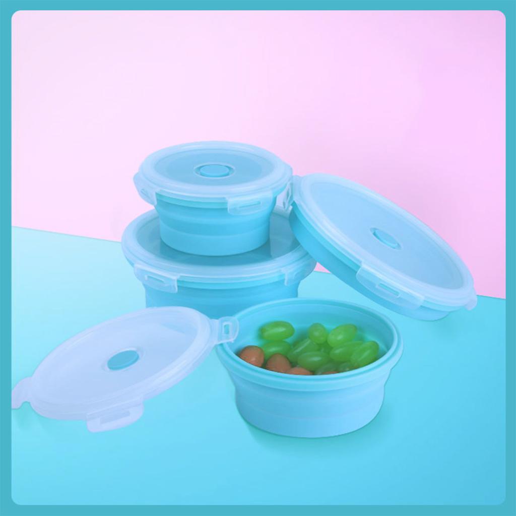 Round Lunch Container Food Grade Silicone Storage Collapsible Bowl with Airtight Lids Microwave Refrigerator Freezer Safe