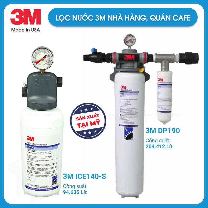 [MIỄN PHÍ LẮP ĐẶT] Máy Lọc Nước Mỹ 3M ICE140-S, 3M DP190 - Công Suất Lớn 94.635L 204.412L Thương Mại, Nhà Hàng, Quán Cà Phê, Trà Sữa, Không Điện, Lõi thay thế 3M HF40-S, HF90+HF8-S - Hàng Chính Hãng 3M