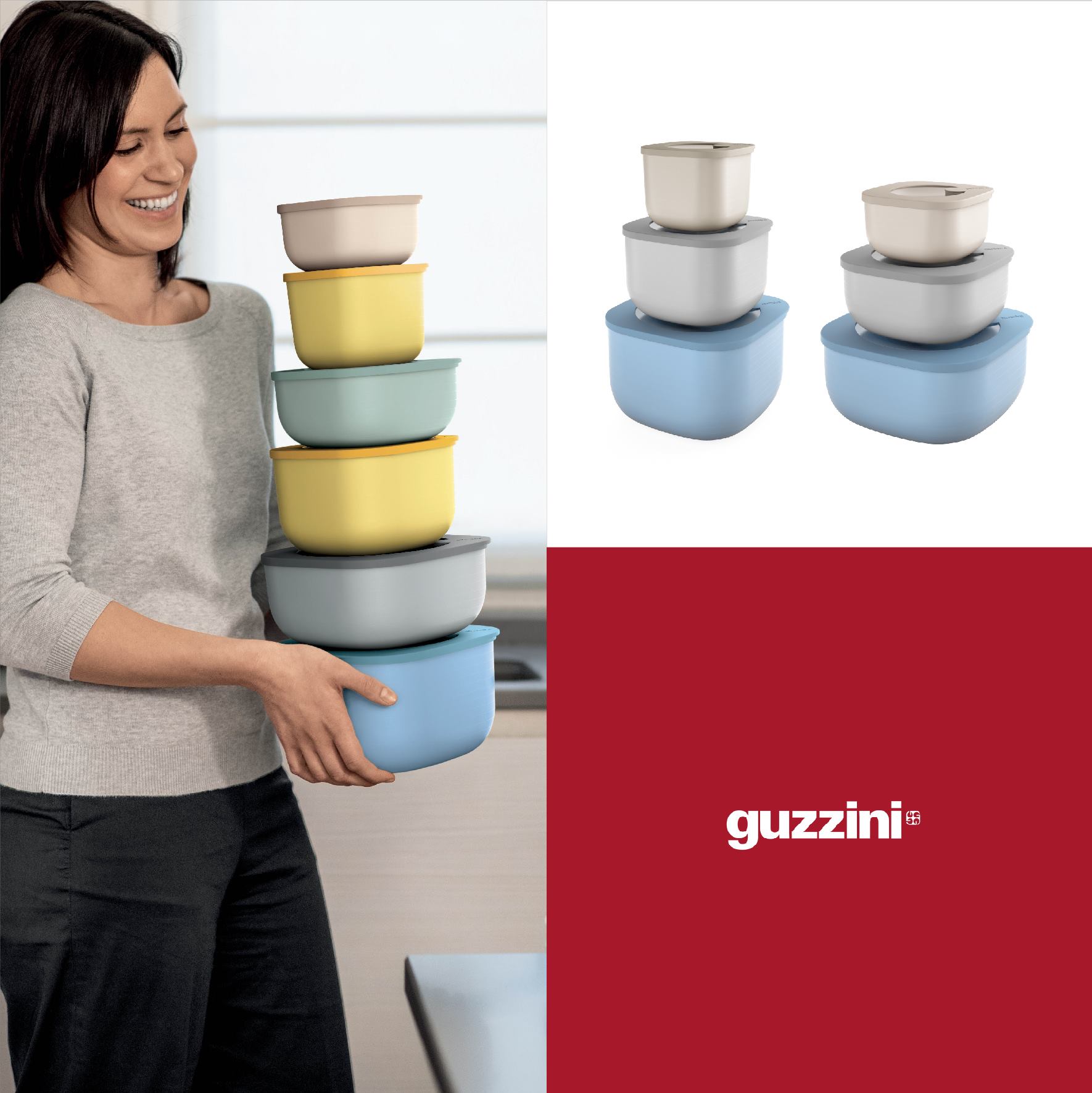 Bộ 3 Hộp Đựng Thực Phẩm Guzzini STORE&MORE - Hộp Kín Không Khí - Thiết Kế Có Thể Xếp Chồng, Phù Hợp Cho Tủ Lạnh/Tủ Đông/Lò Vi Sóng - Giữ Thực Phẩm Tươi Lâu Hơn