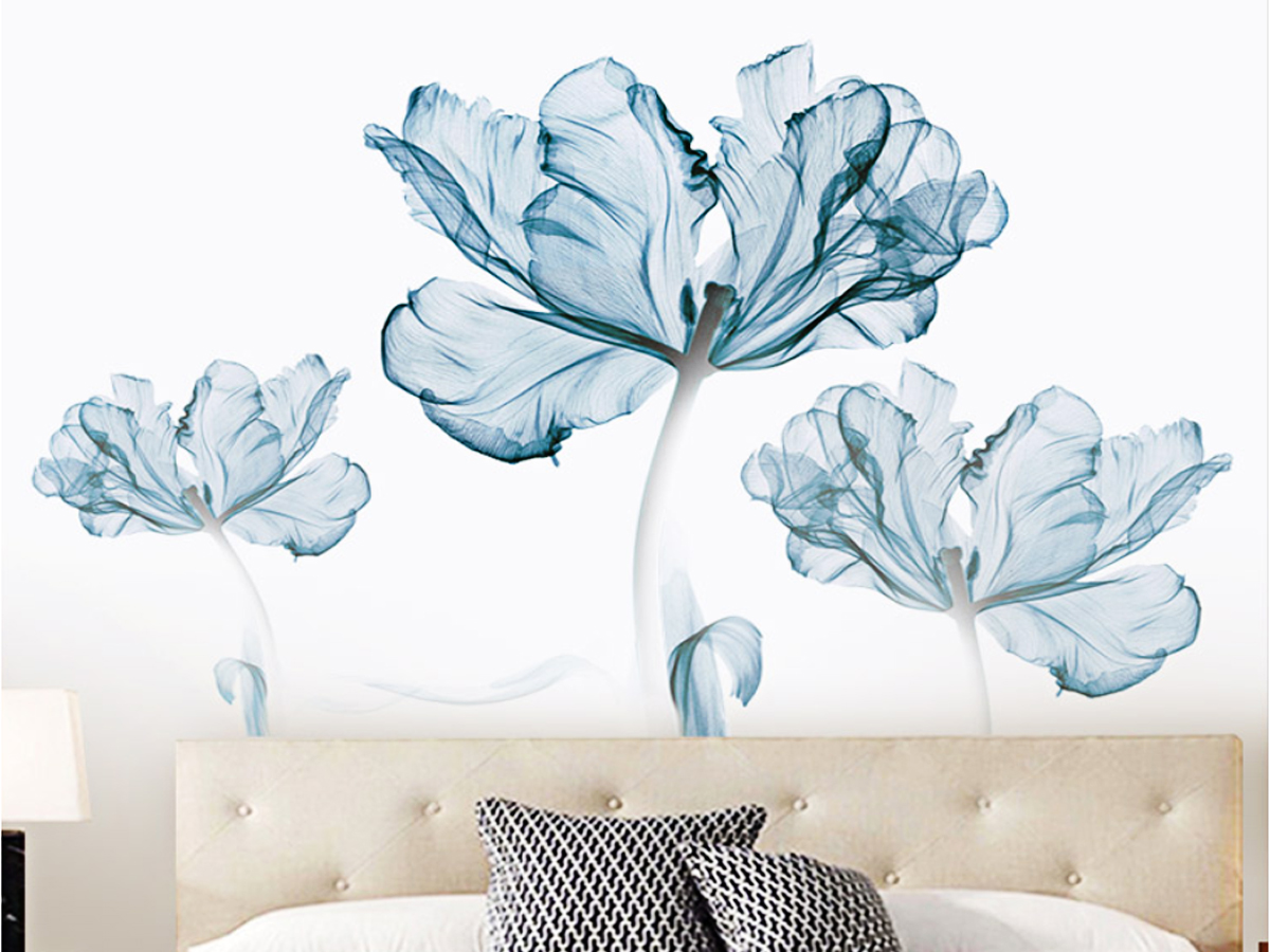 Decal dán tường hoa giấy xanh 2 mảnh