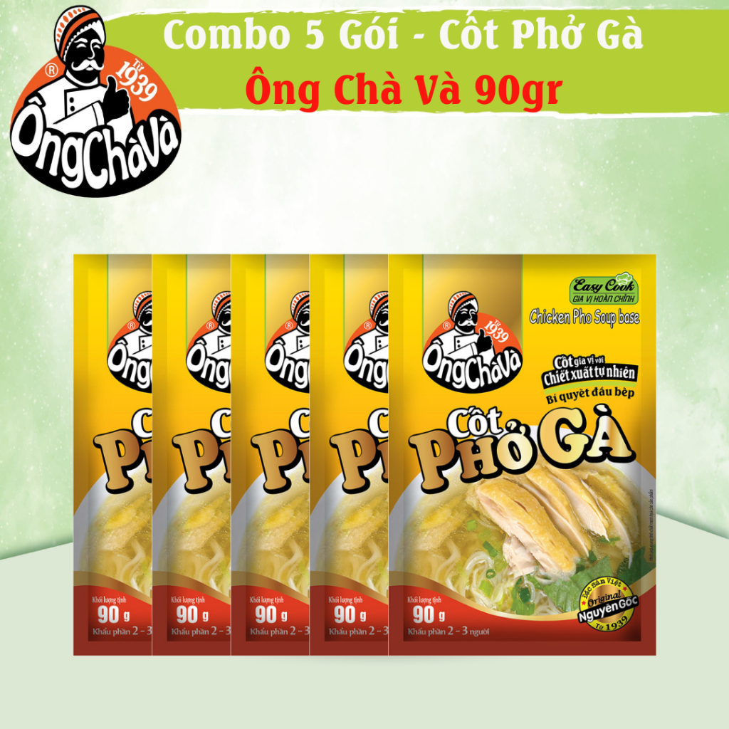 Combo 5 Gói Cốt Phở Gà Ông Chà Và 90g (Chicken Pho Soup Base)