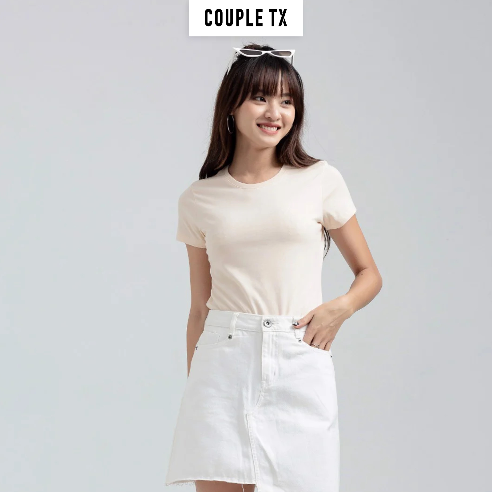 Áo Thun Nữ Cổ Tròn Couple TX Basic In Logo X