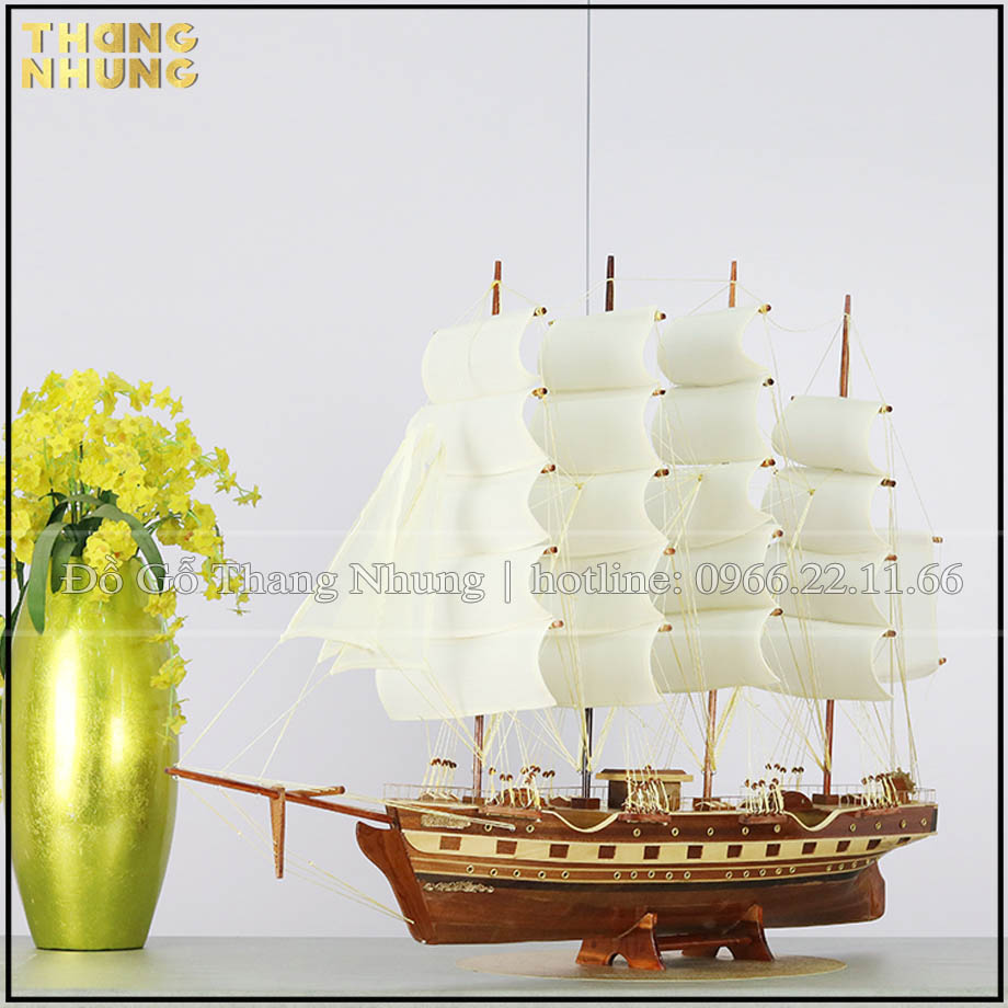 Mô hình thuyền buồm gỗ tràm buồm vải france 2_FV80