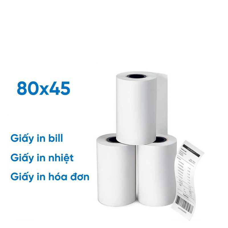 Combo 5 Cuộn Giấy In Hóa Đơn Khổ K80 Phi 45mm