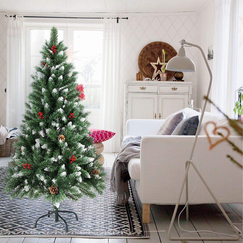 Cây thông C5 - 1.5m cao cấp sơn tuyết gắn trái đỏ trang trí noel, giáng sinh