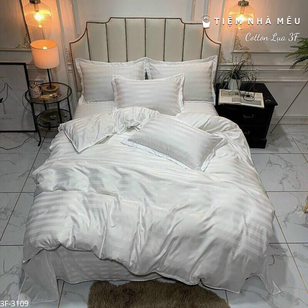 Bộ Chăn Ga Gối Cotton 3F m6/m8/2m -Tiệm Nhà Mêu Set 4 Món Hoạ Tiết Kẻ Mờ Chuyên Dùng Cho HOMESTAY - KHÁCH SẠN