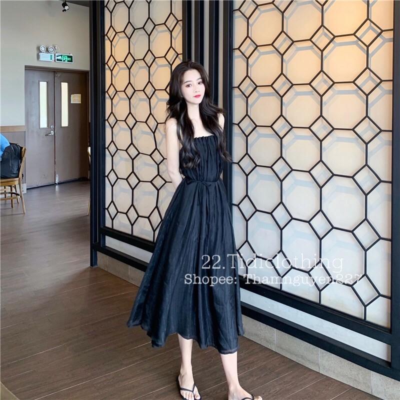 Đầm hai dây Ulzzang, đầm maxi cột eo chất đẹp _ ảnh thật cận chất