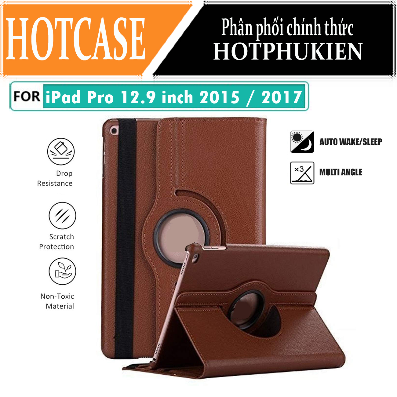 Case bao da xoay 360 độ cho iPad Pro 12.9 2015 / 2017 hiệu HOTCASE chống sốc cực tốt, bảo vệ toàn diện, trang bị tính năng smartsleep - hàng nhập khẩu