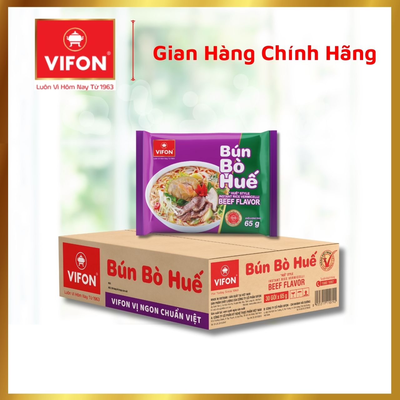 Thùng 30 Bún Bò Huế VIFON (65g / Gói)