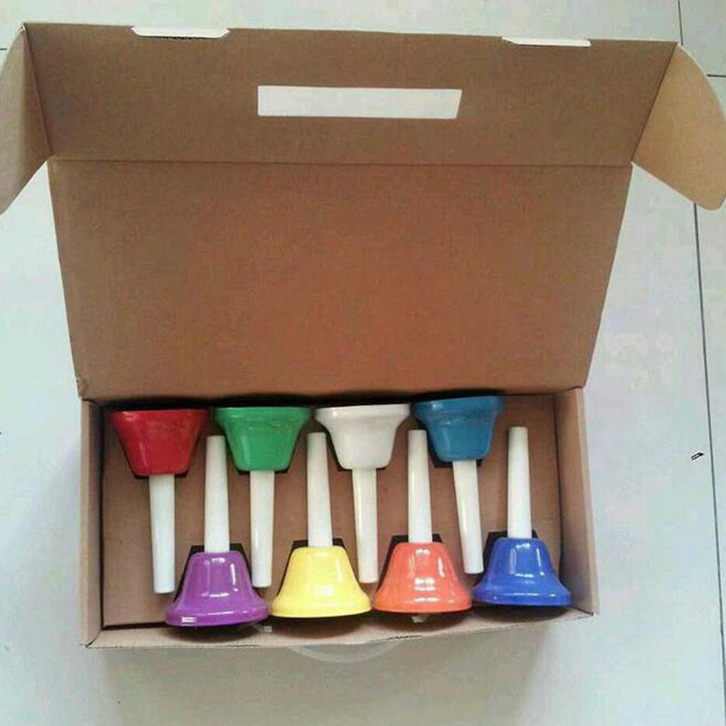Colorful Hand Percussion Bells 8 Note Diatonic Metal Hand Bell  for Kids