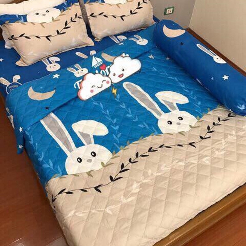 Chăn hè Cotton Poly - Thỏ Xanh - Tặng kèm 1 móc khóa Houston