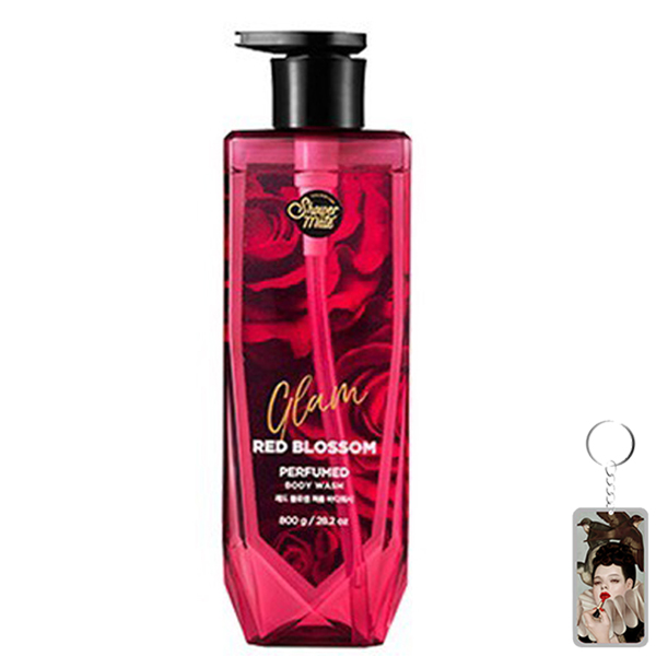 Sữa tắm nước hoa Showermate Glam Red Blossom Hàn Quốc 800ml (Hương trái cây và hương hoa) tặng kèm móc khóa