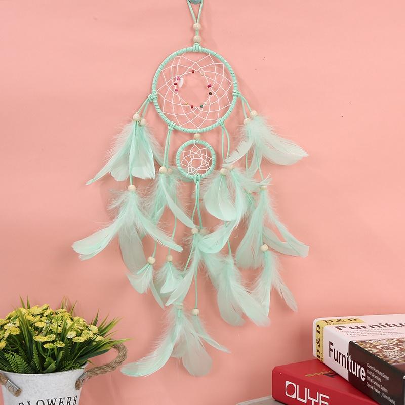 Dreamcatcher Đính Lông Vũ Có Đèn Led Màu Pastel/ Trắng/ Xanh/ Tím/ Hồng Treo Tường Trang Trí Phòng Ngủ Tặng Kèm Móc Dán