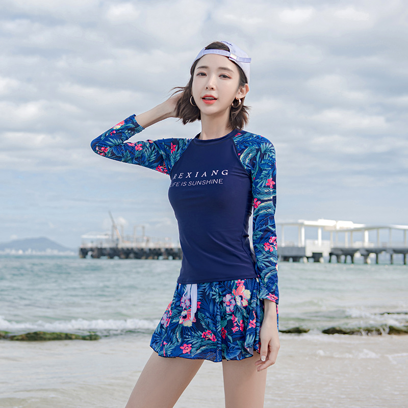 Đồ bơi nữ dài tay, chân váy may liền quần sooc đùi kín đáo, size từ 43 đến 68kg, chất thun bơi cao cấp dày đẹp | KT025