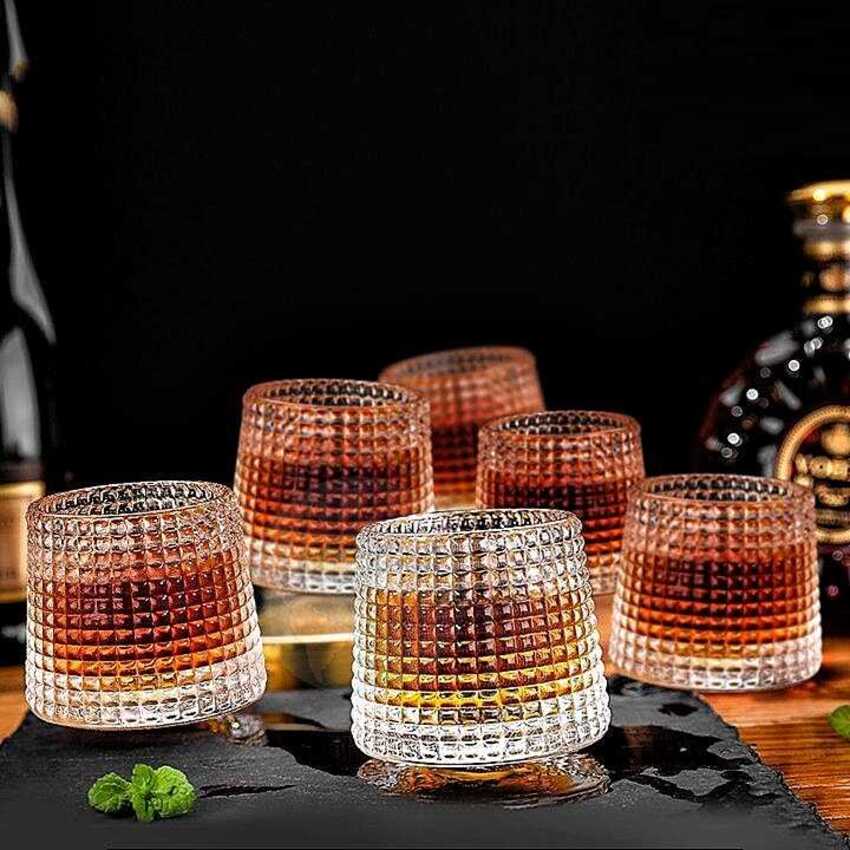 Ly Thủy Tinh Uống Rượu 170ML đế xoay mẫu trụ tròn giác kim cương – Ly Uống Rượu Đẹp – Mẫu Ly Rượu Đẹp siêu trong