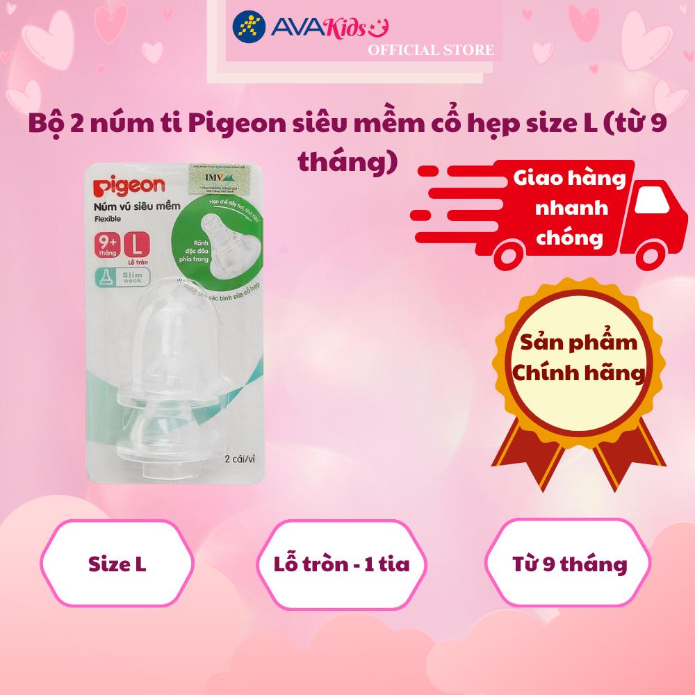 Bộ 2 núm ti Pigeon siêu mềm cổ hẹp size L (từ 9 tháng)