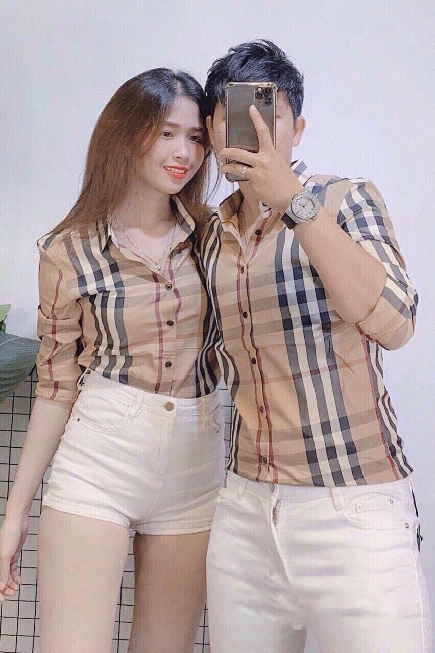 Sơ mi cặp caro kem đen trắng