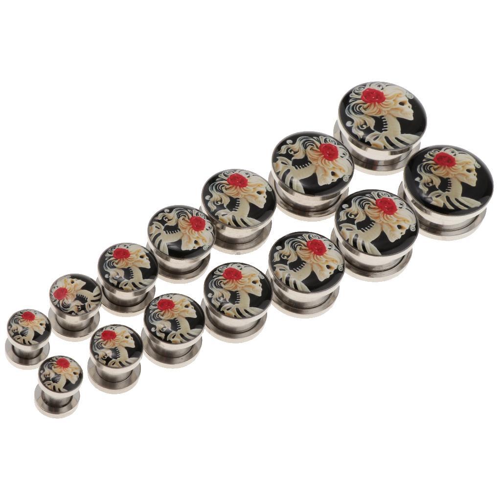 2 Pcs Gothic Red Rose Skull Ear Tunnels Expanders Halloween Gifts