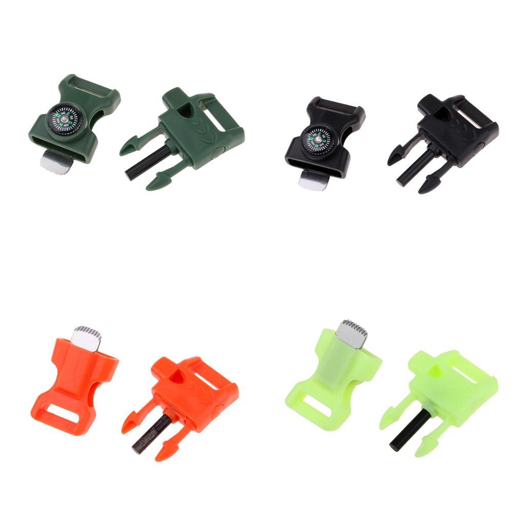 Plastic Side Release Buckle Whistle Compass Flint Fire Starter Emergency Tools for Outdoor Camping Hiking Backpacking