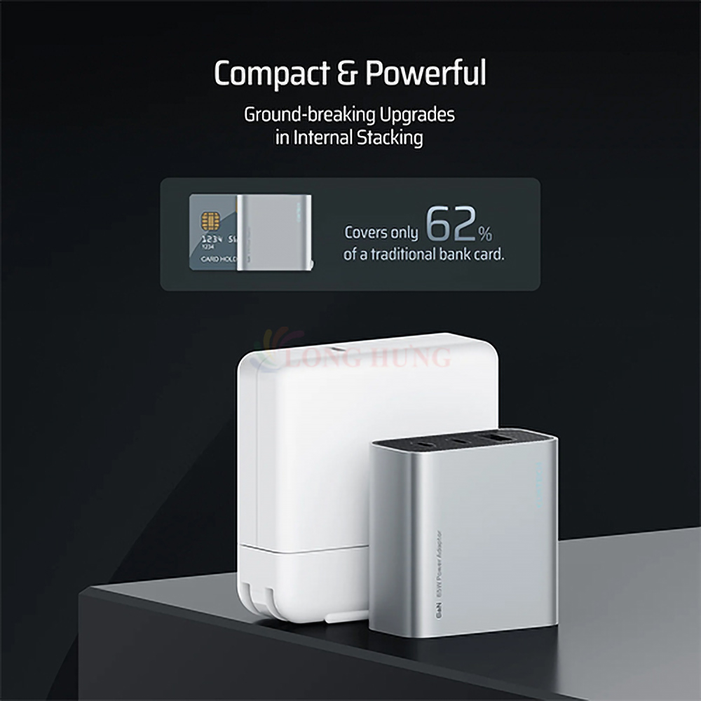 Combo cốc sạc Cuktech 1USB 2Type-C 65W + Cáp USB Type-C to Type-C AD653C - Hàng chính hãng