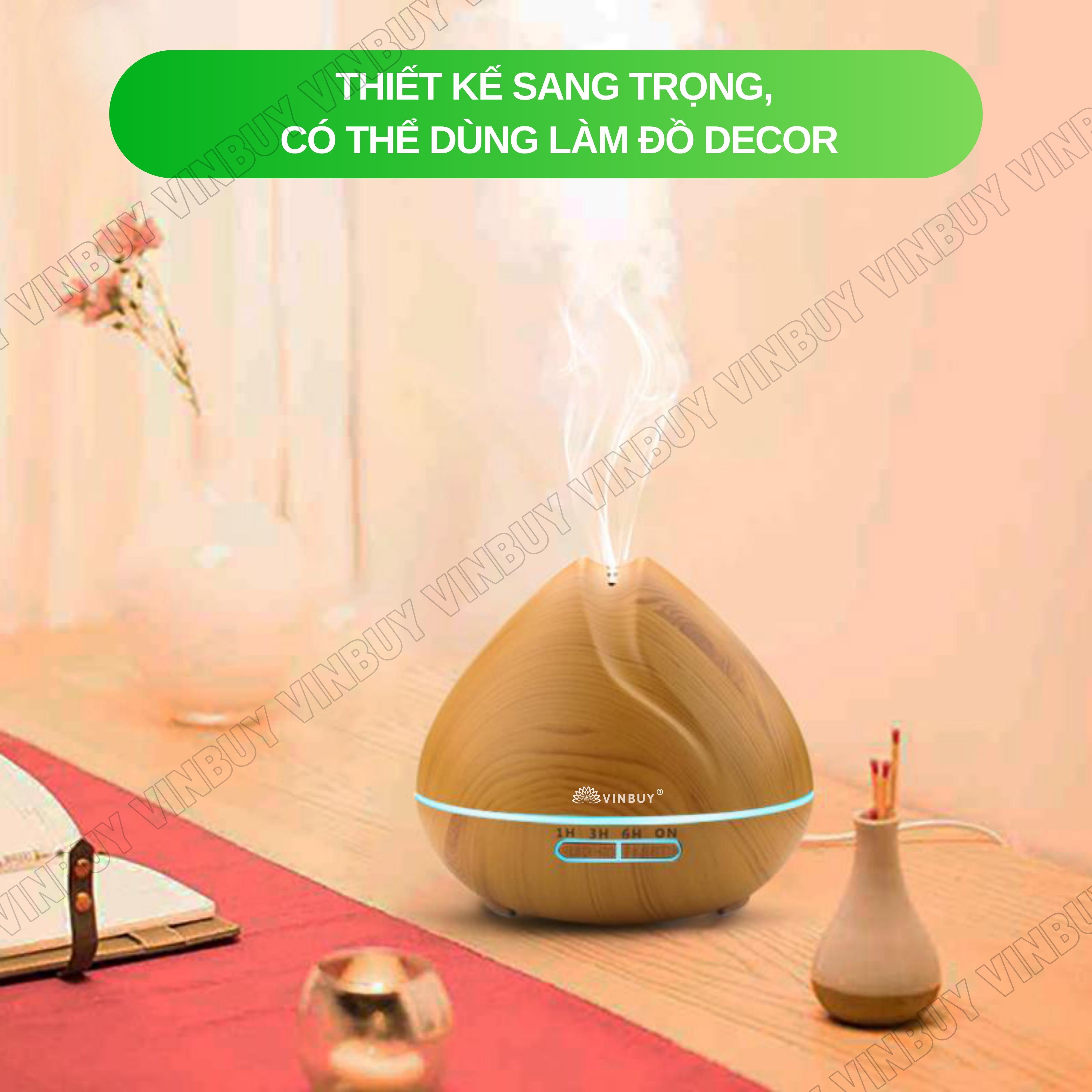 Máy xông tinh dầu VINBUY búp sen, máy khuếch tán phun sương tạo ẩm, máy xông tinh dầu phòng ngủ, spa, nhà hàng, dung tích lớn led 07 màu - Hàng chính hãng