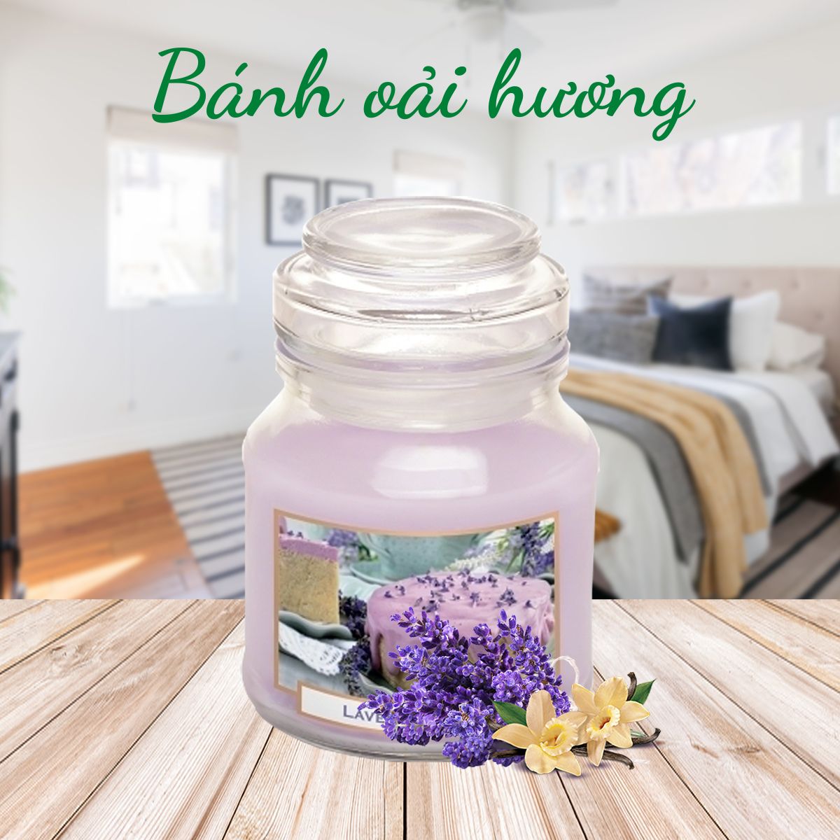 Hũ nến thơm Bartek Lavender Cake 130g QT0448 - hoa oải hương khô