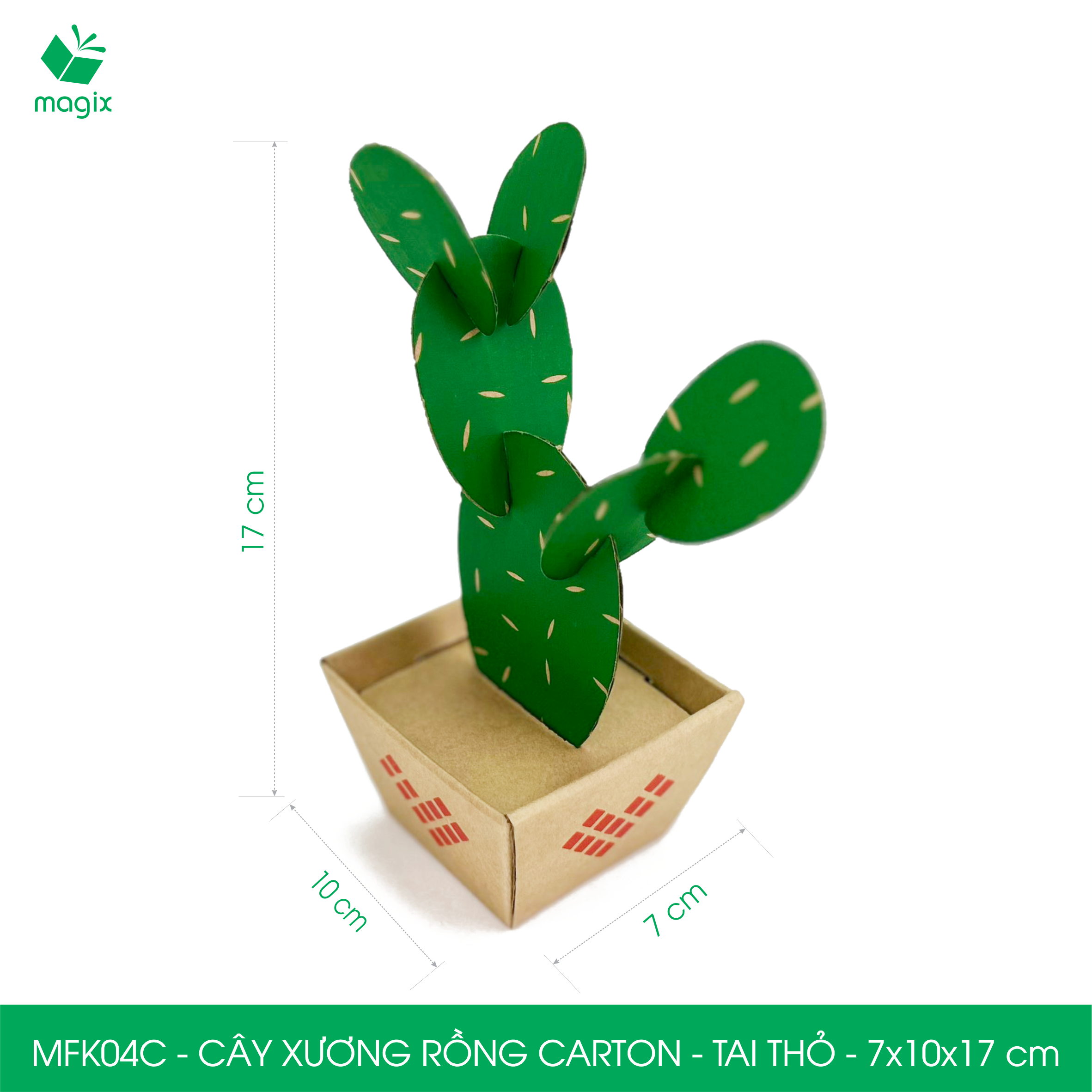 MFK04C - 7x10x17 cm - Cây xương rồng lắp ráp bằng giấy carton để bàn trang trí, bộ xếp hình sáng tạo