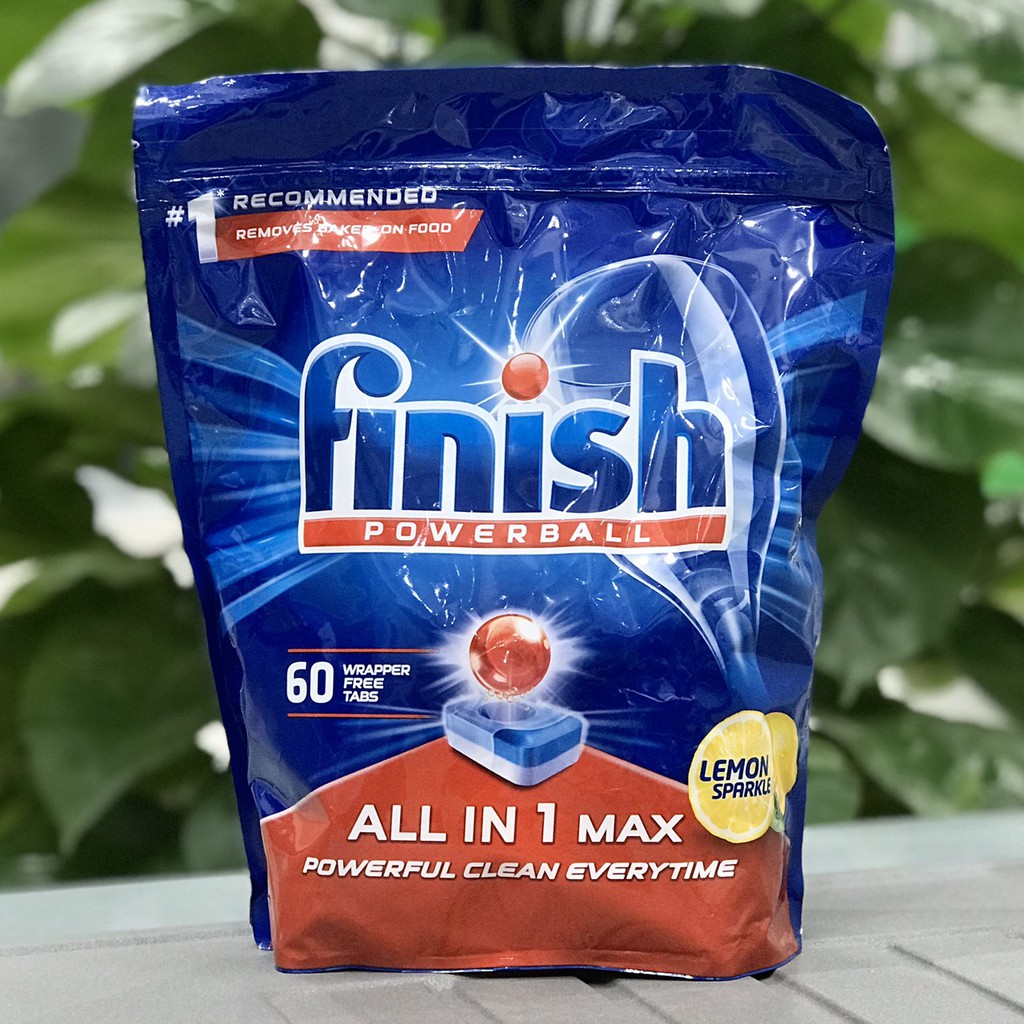 Combo 2 túi viên rửa bát finish All in 1 max 60 viên dùng cho máy rửa bát