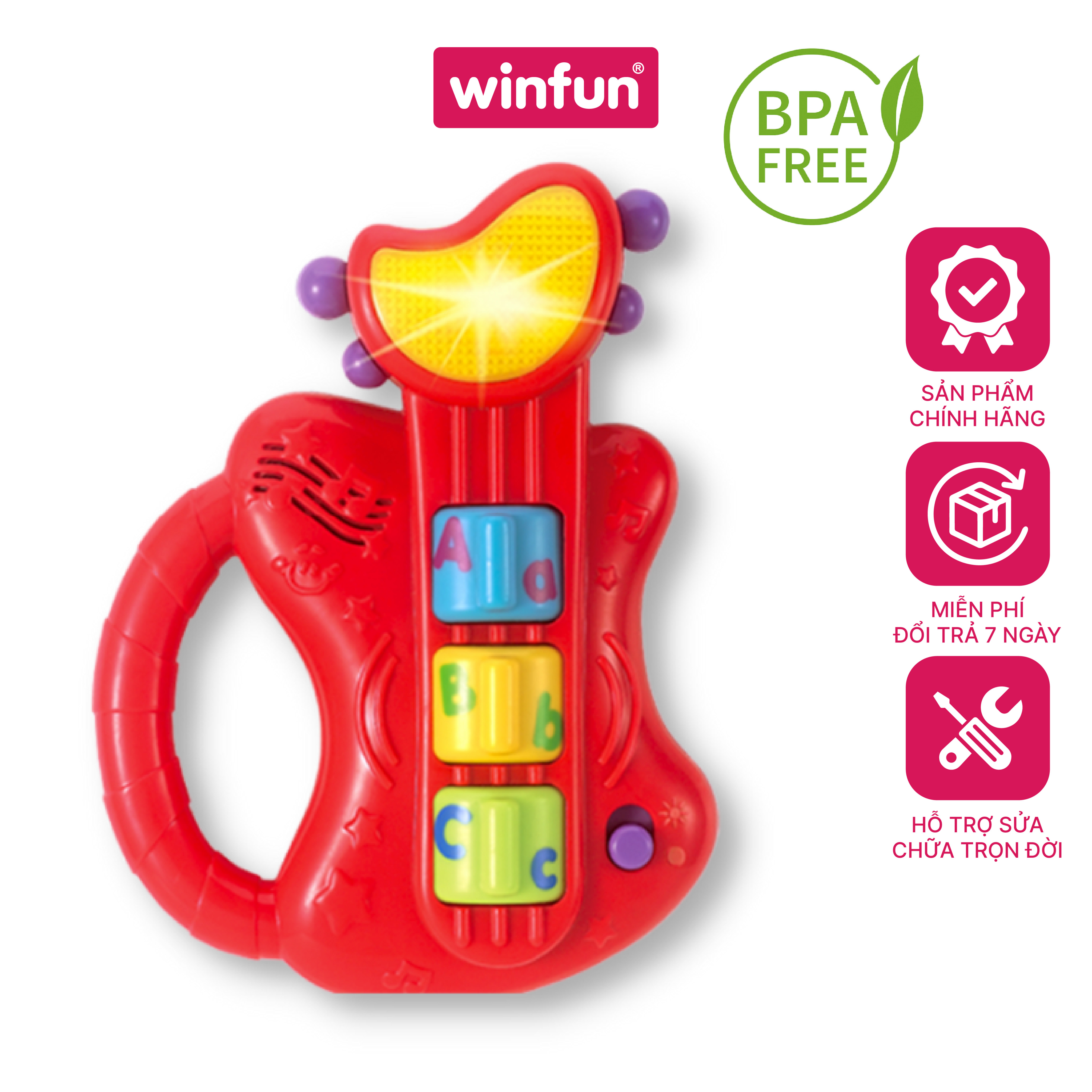 Đồ chơi âm nhạc WINFUN 0641 đàn guitar ghi ta cầm tay mini có đèn nhạc cho bé   - cho bé từ 6 tới 24 tháng