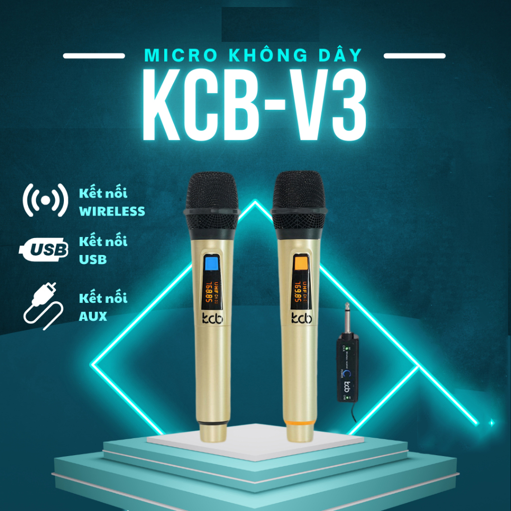Bộ 2 Micro Karaoke Không Dây Cao Cấp Kcb-V3 . Cục Thu Đa Năng Chống Hú Cao Cấp