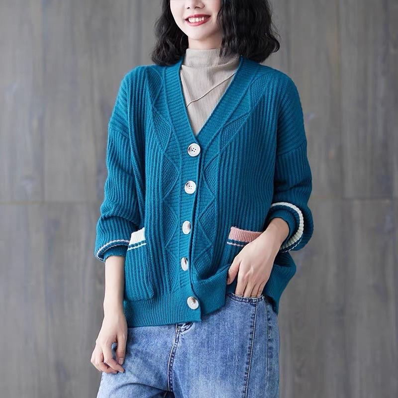 Áo len cardigan nữ pha màu cá tính, áo khoác len nữ hàng quảng châu