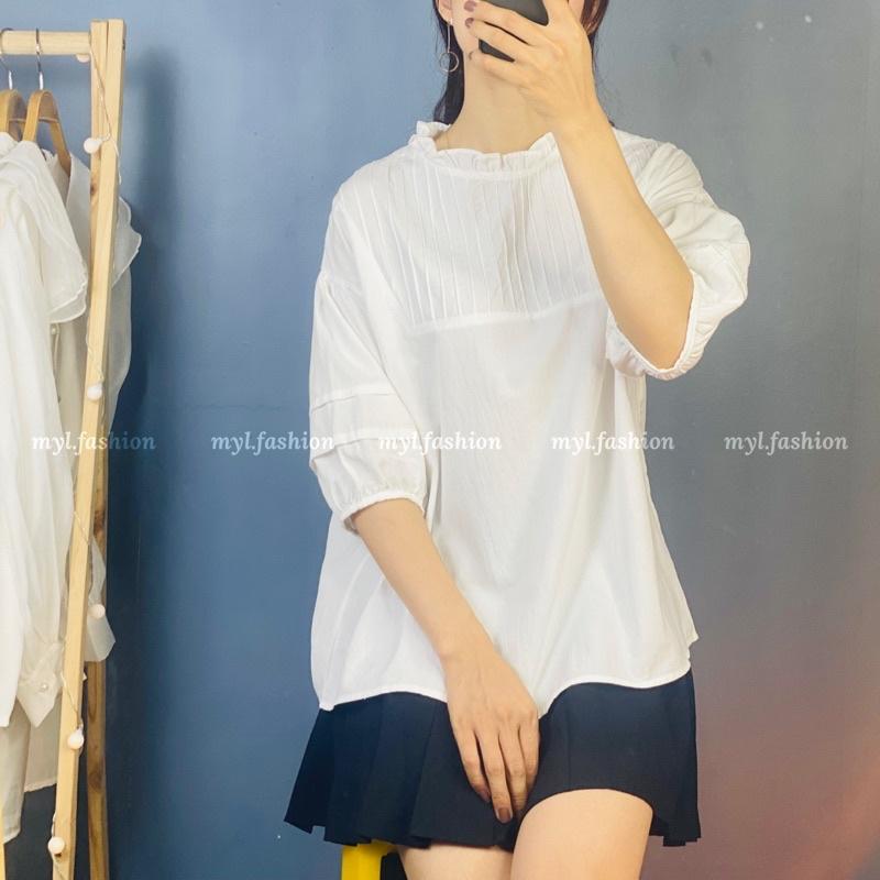 Áo cộc babydoll phom rộng xếp ly ngực - myl.fashion