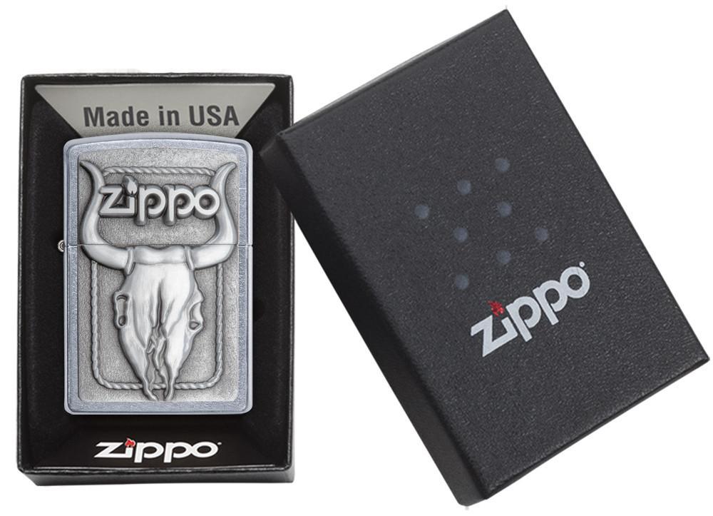 Bật Lửa Zippo Bull Skull Emblem Street Chrome 20286