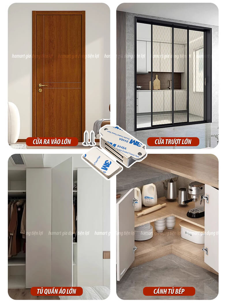 Nam Châm Cửa Ra Vào Keo Dán 3M Bản Lớn Chốt Chặn Giữ Cố Định Ngăn Kéo Tủ Quần Áo Hút Siêu Mạnh
