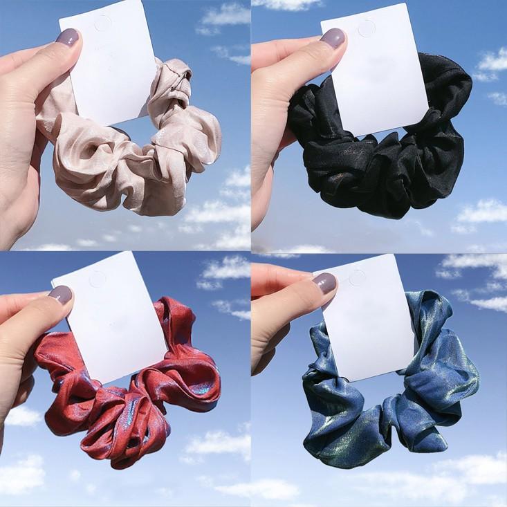 Dây buộc tóc Scrunchies Satin vân nhũ bóng sang mịn HD46 - Đỏ đô