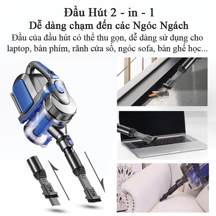 Máy Hút Bụi Cầm Tay KBF05-08 2 in 1, tích hợp các đầu hút tiêu chuẩn sử cho các loại bụi khác nhau -  Hàng Chính Hãng