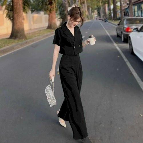 SET ĐỒ NỮ ÁO CROPTOP TAY NGẮN KÈM QUẦN DÀI