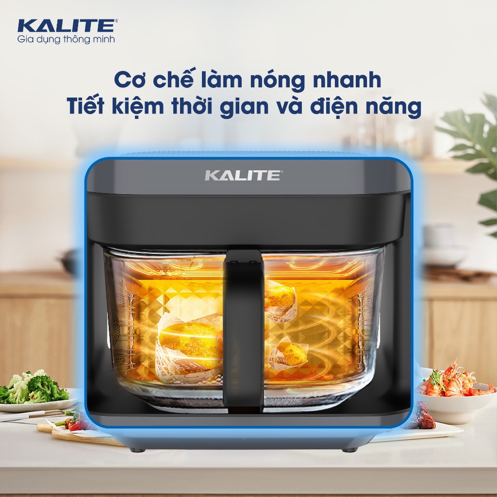 Nồi chiên không dầu KALITE KL6000, Giỏ Chiên Thuỷ Tinh Borosilicate 6.0Lit, 8 Chức Năng Nướng, Hàng Chính Hãng