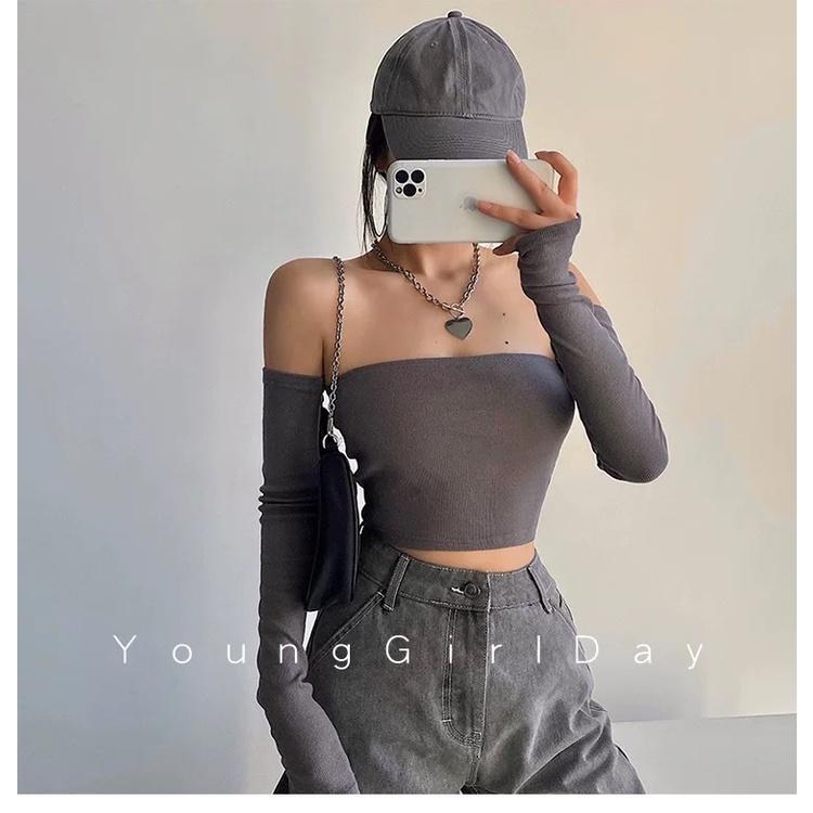 MS544 Áo quây dài tay, áo kiểu quây croptop tay rời