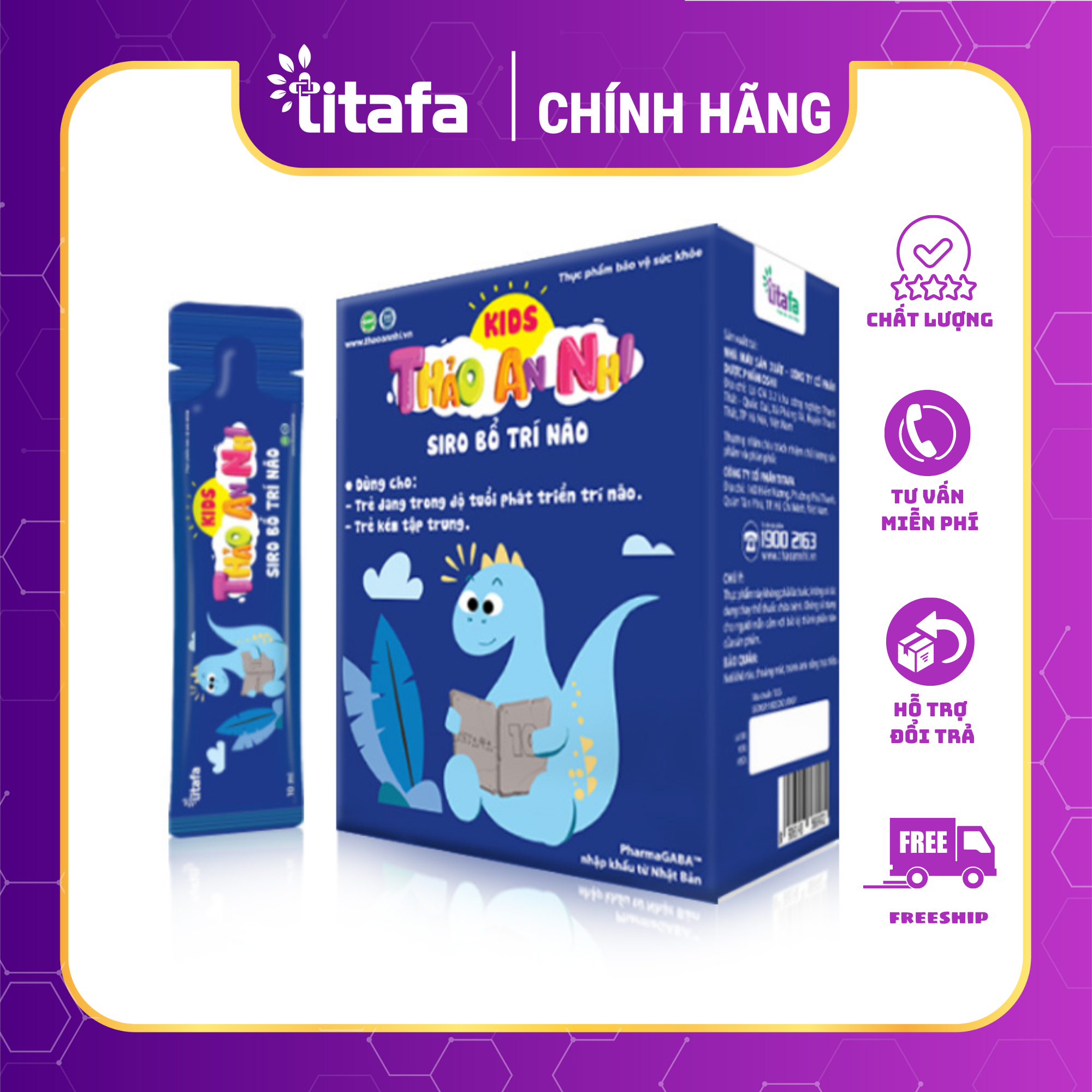 SIRO BỔ TRÍ NÃO KIDS THẢO AN NHI (Hộp 20 gói x 10ml) - Hỗ trợ phát triển não bộ cho bé [Chính hãng TITAFA]